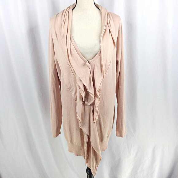 Midnight Velvet V-Neck Ruffle Cardigan Sweater Womens Plus Size 2X Blush Pink - Picture 1 of 9